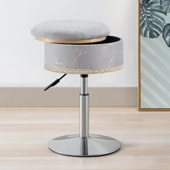 Leather Storage Ottoman Vanity Stool, 18" To 23" Height Adjustable Foot Stool Upholstered Round Footrest Coffee Table Top Cover, Modern Accent Stools,360° Swivel Makeup Stool For Living Room Bedroom -Songmics Furniture Shop 416TBBpm0zL. AC