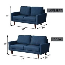 INSTORY Linen Sofa Set Modern Sofa & Loveseat Set 2 Piece Couch Set With Wooden Legs For Living Room, Office, Bedroom - Dark Blue -Songmics Furniture Shop 416UOvA4BVL