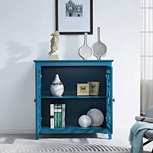 Landpink Modern Accent Buffet Sideboard Cabinet – 35" Wood Storage Cabinet Console Table With Doors And Adjustable Shelf For Hallway, Entryway Or Living Room, Dining Room | Teal Blue 35in 1 Landpink Modern Accent Buffet Sideboard Cabinet – 35" Wood Storage Cabinet Console Table With Doors And Adjustable Shelf For Hallway, Entryway Or Living Room, Dining Room | Teal Blue 35in