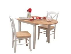 Target Marketing Systems 3 Piece Tiffany Country Cottage Dining Set With 2 Chairs And A Drop Leaf Table, White/Natural