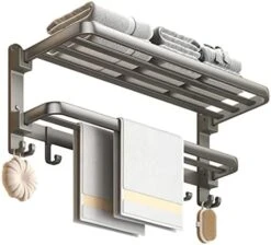 Yariwiz Matte Black Towel Rack Wall Mounted No Drill And Screw Mounting With Foldable Storage Shelf, Bathroom Bath Shower Length 24 Inch Double Towel Rod With Shelf Hotel Towel Rack B0504-MB 21 Yariwiz Matte Black Towel Rack Wall Mounted No Drill And Screw Mounting With Foldable Storage Shelf, Bathroom Bath Shower Length 24 Inch Double Towel Rod With Shelf Hotel Towel Rack B0504-MB -Songmics Furniture Shop 416ZvtTqE9L. AC