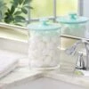MDesign Large Modern Apothecary Storage Organizer Canister Jars - Plastic Containers For Bathroom, Organization Holder For Vanity, Counter, And Makeup Tables, Lumiere Collection, Clear/Mint Green