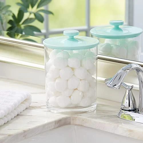 MDesign Large Modern Apothecary Storage Organizer Canister Jars - Plastic Containers For Bathroom, Organization Holder For Vanity, Counter, And Makeup Tables, Lumiere Collection, Clear/Mint Green 1 MDesign Large Modern Apothecary Storage Organizer Canister Jars - Plastic Containers For Bathroom, Organization Holder For Vanity, Counter, And Makeup Tables, Lumiere Collection, Clear/Mint Green