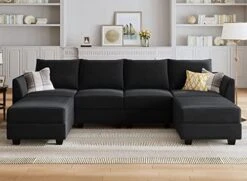 HONBAY Modular Sectional Sofa Convertible U Shaped Couch With Reversible Chaise Velvet Modular Sofa Sectional Couch With Storage Ottoman, Grey -Songmics Furniture Shop 416cq96HWL. AC
