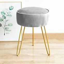 Modern Velvet Round Footstool Ottoman, Peacock Blue Velvet Ottoman Vanity Stool Foot Rest With Gold Legs, Upholstered Pleated Vanity Chair Ottoman, Makeup Stools For Vanity, Footrest For Living Room -Songmics Furniture Shop 416eykXihVL. AC