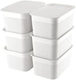AREYZIN Plastic Storage Bins With Lid Set Of 6 Baskets For Organizing Container Lidded Organizer Shelves Drawers Desktop Closet Playroom Classroom Office, White 17 AREYZIN Plastic Storage Bins With Lid Set Of 6 Baskets For Organizing Container Lidded Organizer Shelves Drawers Desktop Closet Playroom Classroom Office, White -Songmics Furniture Shop 416iicPMsGL. AC