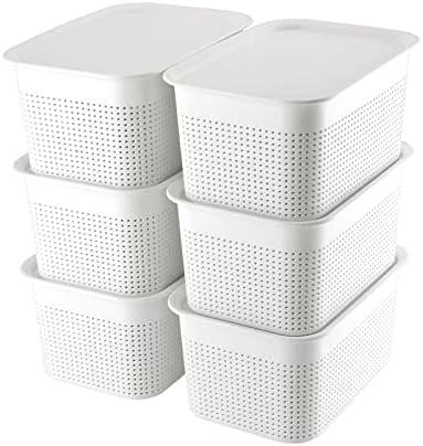 AREYZIN Plastic Storage Bins With Lid Set Of 6 Baskets For Organizing Container Lidded Organizer Shelves Drawers Desktop Closet Playroom Classroom Office, White 9 AREYZIN Plastic Storage Bins With Lid Set Of 6 Baskets For Organizing Container Lidded Organizer Shelves Drawers Desktop Closet Playroom Classroom Office, White - Image 9