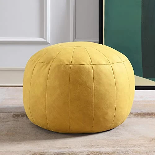 C COMFORTLAND Unstuffed Faux Suede Ottoman Pouf, Round Foot Rest Poof Ottomans, Floor Foot Stool Poufs, Bean Bag Chair Cover With Storage For Living Room, Bedroom, Or Wedding Gifts Yellow 4 C COMFORTLAND Unstuffed Faux Suede Ottoman Pouf, Round Foot Rest Poof Ottomans, Floor Foot Stool Poufs, Bean Bag Chair Cover With Storage For Living Room, Bedroom, Or Wedding Gifts Yellow - Image 4