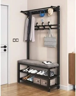 ILLESO Modern Entryway Hall Tree Coat Rack Shoe Storage Bench With 4 Movable Hooks Industrial Accent Furniture With Metal Frame Multifunctional Hallway Bench Easy Assembly 22 ILLESO Modern Entryway Hall Tree Coat Rack Shoe Storage Bench With 4 Movable Hooks Industrial Accent Furniture With Metal Frame Multifunctional Hallway Bench Easy Assembly -Songmics Furniture Shop 416kzfH489L. AC 1