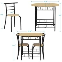 VECELO 3-Piece Bar Table Set, Round Tabletop & Chair For Kitchen Dining Room Breakfast, Built-in Wine Rack, Space Saving[X-Large], 33.46" Length X 23.6" Width, Black And Natural -Songmics Furniture Shop 416r3ldX8PL