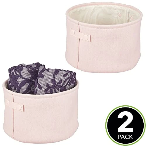 MDesign Soft Cotton Fabric Bathroom Storage Bin With Handles - Organizer For Towels, Toilet Paper - For Closets, Cabinets, Shelves - Textured Weave - 2 Pack - Light Pink 1 MDesign Soft Cotton Fabric Bathroom Storage Bin With Handles - Organizer For Towels, Toilet Paper - For Closets, Cabinets, Shelves - Textured Weave - 2 Pack - Light Pink