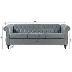 LEVNARY Chesterfield Sofa, Classic Tufted Upholstered Leather Couch, Modern 3 Seater Couch Furniture With Tufted Back For Living Room Office (Gray)