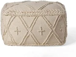 Christopher Knight Home Nina Large Square Casual Pouf, Boho, White Wool And Cotton -Songmics Furniture Shop 416zp5nyZL. AC