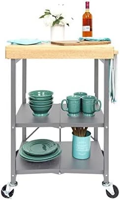 Origami Folding Kitchen Cart On Wheels | For Chefs Outdoor Coffee Wine And Food, Microwave Cart, Kitchen Island On Wheels, Rolling Cart, Kitchen Appliance & Utility Cart | Black With Wood -RBT-03 4 Origami Folding Kitchen Cart On Wheels | For Chefs Outdoor Coffee Wine And Food, Microwave Cart, Kitchen Island On Wheels, Rolling Cart, Kitchen Appliance & Utility Cart | Black With Wood -RBT-03 - Image 4