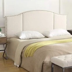 24KF Upholstered Linen Bed Bench With Nail Head Trim,Padded Tufted Bench -Ivory -Songmics Furniture Shop 4172 lydMoL. AC