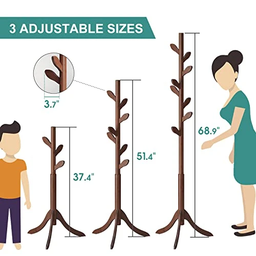 Viewcare Coat Rack Free Standing, Bamboo Coat Stand With 8 Hooks, Coat Tree For Entryway, Hallway, Corner, Bedroom & Office, 3 Adjustable And Sturdy Coat Rack For Coats, Hats, Scarves, And Handbags 2 Viewcare Coat Rack Free Standing, Bamboo Coat Stand With 8 Hooks, Coat Tree For Entryway, Hallway, Corner, Bedroom & Office, 3 Adjustable And Sturdy Coat Rack For Coats, Hats, Scarves, And Handbags - Image 2