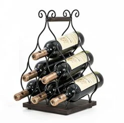 SODUKU Countertop Wine Rack 6 Wine Bottles Holder Rustic Metal Wood Wine Storage Rack For Kitchen Table Bar