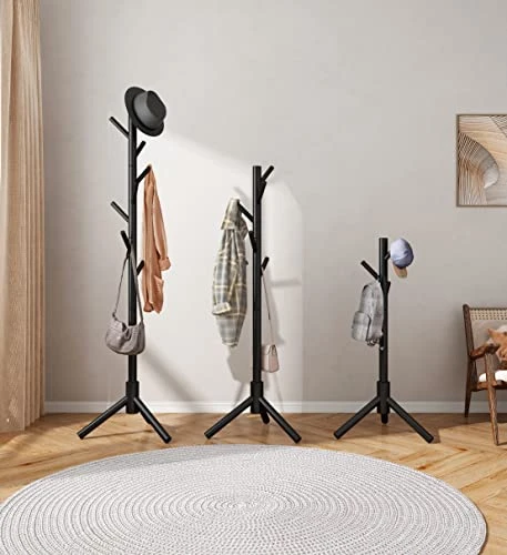 KSKSPE Wooden Coat Rack, Coat Rack Stand With 3 Height Options And 8 Hooks, Sturdy Freestanding Coat Rack For Clothes/Bags/Hats, Coat Rack For Home/Office/Entryway/Hallway (Black) 3 KSKSPE Wooden Coat Rack, Coat Rack Stand With 3 Height Options And 8 Hooks, Sturdy Freestanding Coat Rack For Clothes/Bags/Hats, Coat Rack For Home/Office/Entryway/Hallway (Black) - Image 3