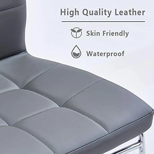 Modern Faux Leather Dining Chairs Indoor Use, Comfortable Kitchen Chairs With Chrome Legs For Kitchen, Living, Bedroom, Waiting Room Chairs, Dining Room Side Chairs Set Of 2 (Gray) 4 Modern Faux Leather Dining Chairs Indoor Use, Comfortable Kitchen Chairs With Chrome Legs For Kitchen, Living, Bedroom, Waiting Room Chairs, Dining Room Side Chairs Set Of 2 (Gray) - Image 4