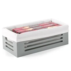 Wooden Storage Box Toilet Paper Basket - Decorative Closet, Cabinet And Shelf Basket Organizer Lined With Machine Washable Soft Linen Fabric - Grey, Extra Small