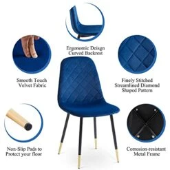 NORDICANA Velvet Dining Chairs Kitchen Solid Color Chair Upholstered Side Stools With Backrest Metal Legs Set Of 4, Navy Blue 20 NORDICANA Velvet Dining Chairs Kitchen Solid Color Chair Upholstered Side Stools With Backrest Metal Legs Set Of 4, Navy Blue -Songmics Furniture Shop 417FyXAFIpL
