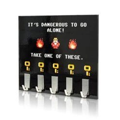 GetDigital Dangerous To Go Alone Key Rack - Geeky Home And Office Decor Wall-Mounted Key Holder With 5 Metal Hooks - 21 X 16 Cm