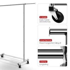 Simple Trending Standard Rod Clothing Garment Rack, Rolling Clothes Organizer On Wheels For Hanging Clothes, Chrome 11 Simple Trending Standard Rod Clothing Garment Rack, Rolling Clothes Organizer On Wheels For Hanging Clothes, Chrome -Songmics Furniture Shop 417SCVY76QL