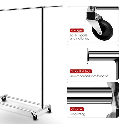 Simple Trending Standard Rod Clothing Garment Rack, Rolling Clothes Organizer On Wheels For Hanging Clothes, Chrome 4 Simple Trending Standard Rod Clothing Garment Rack, Rolling Clothes Organizer On Wheels For Hanging Clothes, Chrome - Image 4