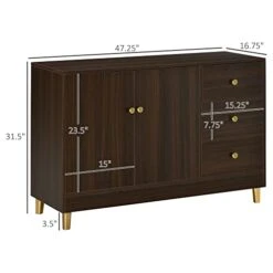HOMCOM Modern Sideboard, Storage Cabinet, Accent Cupboard With 3 Drawers, Adjustable Shelf For Kitchen, Living Room, Brown -Songmics Furniture Shop 417URxm6CwL