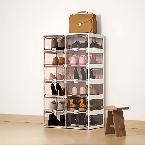 BINSIO Shoe Rack Closet Organizer And Storage, Portable Shoe Rack For Entry Way, Foldable Shoe Boxes, Fast Easy Assemble Shoe Cabinet, One Piece Sturdy Plastic Shoe Shelf, Clear Brown Doors, 6 Tiers 2 BINSIO Shoe Rack Closet Organizer And Storage, Portable Shoe Rack For Entry Way, Foldable Shoe Boxes, Fast Easy Assemble Shoe Cabinet, One Piece Sturdy Plastic Shoe Shelf, Clear Brown Doors, 6 Tiers - Image 2