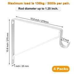 4 Pack Heavy Duty Closet Rod Brackets Holder 11 X 11 X 1 Inch, White Closet Rod Support Bracket Steel Closet Rod Holders For Hanging Clothes, Wall Mounted Shelf And Rod Support Brackets With Screws