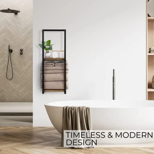 Stylish Bathroom Towel Storage Rack With Wooden Shelves – Modern & Space Saving Organizer For Wall Mount That Easily Holds 8 Large Towels - The Perfect Towel Holder To Enhance Your Bathroom Decor 3 Stylish Bathroom Towel Storage Rack With Wooden Shelves – Modern & Space Saving Organizer For Wall Mount That Easily Holds 8 Large Towels - The Perfect Towel Holder To Enhance Your Bathroom Decor - Image 3