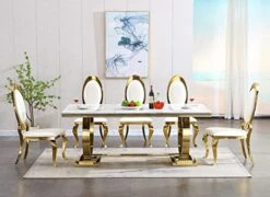 Goderfuu Marble Dining Table - 78 Inch Luxury Modern Dining Room Table With Gold Stainless Steel Base, Rectangle Dining Table Set For 6 To 8, Gold And White Dining Room Table For Kitchen, Dining Room -Songmics Furniture Shop 417e6pblfwL