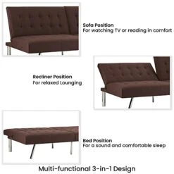 Naomi Home Tufted Split Back Futon Sofa Bed, Linen Couch Bed, Futon Convertible Sofa Bed With Chrome Legs, Folding, Reclining Small Convertible Couch, Futon Couches For Living Room Espresso -Songmics Furniture Shop 417f1ezC2xL
