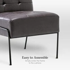 ELuxurySupply Armless Accent Chair | Upholstered Modern Living Room Chair With Metal Frame And Elegant Pintucking | Premium, Comfortable High Density Foam Cushion | Easy Assembly | Faux Black Leather -Songmics Furniture Shop 417gwO94GBL