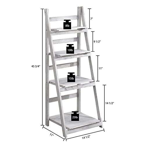 ECOMEX 4-Tier Ladder Shelf, Ladder Bookshelf Foldable Ladder Shelves, Rustic Wood Ladder Shelf Storage Rack Bookcase, Plant Display Shelf For Room Office Bedroom, White 2 ECOMEX 4-Tier Ladder Shelf, Ladder Bookshelf Foldable Ladder Shelves, Rustic Wood Ladder Shelf Storage Rack Bookcase, Plant Display Shelf For Room Office Bedroom, White - Image 2