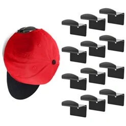 Modern JP Metal Adhesive Hat Hooks For Wall (12-Pack) - Optional Screws Included, Minimalist Hat Rack For Wall, Strong Hold Hat Hangers For Wall - Stainless Steel, Chrome Black