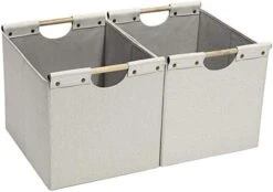 HOONEX Large Foldable Storage Bins, Linen Fabric, 2 Pack, With Wooden Carry Handles And Sturdy Heavy Cardboard, For Home, Office, Car, Nursery, Light Grey -Songmics Furniture Shop 417oL8ckyCL. AC