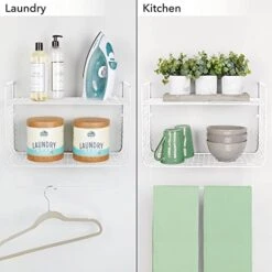 MDesign Steel Wall Mount Storage Organizer Shelf Rack With Towel Bar - Mounted Shelves For Bathroom, Laundry Room, Kitchen, Garage - Basket For Hand Towels, Washcloth - Concerto Collection - White 11 MDesign Steel Wall Mount Storage Organizer Shelf Rack With Towel Bar - Mounted Shelves For Bathroom, Laundry Room, Kitchen, Garage - Basket For Hand Towels, Washcloth - Concerto Collection - White -Songmics Furniture Shop 417pfT96MUL