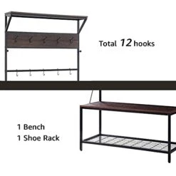 3-in-1 Entryway Bench With Coat Rack,Vintage Industrial Hall Tree With Shoe Bench And Storage Shelf,Sturdy Farmhouse Wood Look Accent Furniture With Metal Frame -Songmics Furniture Shop 417xbNBhrmS
