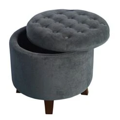 Homepop Home Decor | Upholstered Round Velvet Tufted Foot Rest Ottoman | Ottoman With Storage For Living Room & Bedroom | Decorative Home Furniture, Dark Gray -Songmics Furniture Shop 417yCTESgsL