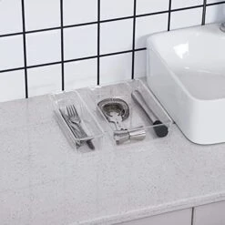 Cq Acrylic 16-Piece Clear Plastic Drawer Dividers Organizer Tray For Makeup,Kitchen Utensils,Jewelries And Gadgets,5 Sizes Plastic Vanity Drawer Organizers And Storage Bins Clear -Songmics Furniture Shop 417yKJQW45L