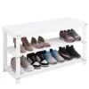 SMIBUY Bamboo Shoe Rack Bench, 3-Tier Shoe Organizer Storage Shelf For Entryway Hallway Bathroom Living Room (White)
