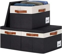 GhvyenntteS Large Storage Bins With Lids (3-Pack) Large Closet Storage Bins With Lid And 3 PU Handles, Foldable Fabric Storage Boxes With Label Window For Home Bedroom Office (Black, 15" X 11" X 9.7") 28 GhvyenntteS Large Storage Bins With Lids (3-Pack) Large Closet Storage Bins With Lid And 3 PU Handles, Foldable Fabric Storage Boxes With Label Window For Home Bedroom Office (Black, 15" X 11" X 9.7") -Songmics Furniture Shop 4180RQI6LNL. AC 1