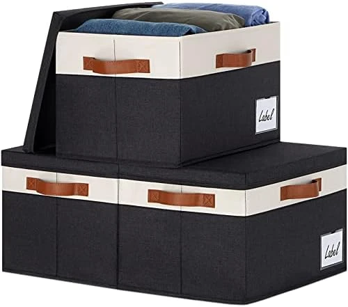 GhvyenntteS Large Storage Bins With Lids (3-Pack) Large Closet Storage Bins With Lid And 3 PU Handles, Foldable Fabric Storage Boxes With Label Window For Home Bedroom Office (Black, 15" X 11" X 9.7") 14 GhvyenntteS Large Storage Bins With Lids (3-Pack) Large Closet Storage Bins With Lid And 3 PU Handles, Foldable Fabric Storage Boxes With Label Window For Home Bedroom Office (Black, 15" X 11" X 9.7") - Image 14