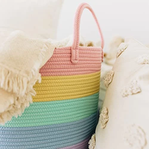 OrganiHaus Cute Basket For Rainbow Classroom Decor 20x13 | Cotton Rope Baskets For Storage | Toybox For Pastel Room Decor | Extra Large Blanket Basket For Living Room | Toy Basket For Playroom Décor 4 OrganiHaus Cute Basket For Rainbow Classroom Decor 20x13 | Cotton Rope Baskets For Storage | Toybox For Pastel Room Decor | Extra Large Blanket Basket For Living Room | Toy Basket For Playroom Décor - Image 4