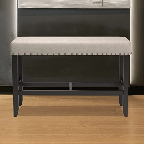 Upholstered Dining Bench Seat, Rectangular Entryway Bench With Nailhead Trim, Fabric Counter Bench With Open Metal Frame To Provide Additional Stability, Living Room, Bedroom, Office, Coffee Bar, Tan 2 Upholstered Dining Bench Seat, Rectangular Entryway Bench With Nailhead Trim, Fabric Counter Bench With Open Metal Frame To Provide Additional Stability, Living Room, Bedroom, Office, Coffee Bar, Tan - Image 2