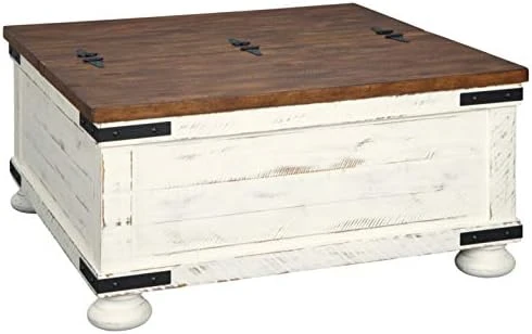 Signature Design By Ashley Wystfield Farmhouse Square Storage Coffee Table With Hinged Lift Top, Distressed White 4 Signature Design By Ashley Wystfield Farmhouse Square Storage Coffee Table With Hinged Lift Top, Distressed White - Image 4