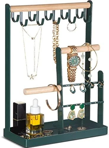 ProCase Jewelry Organizer Stand Holder, 4-Tier Tower Rack With Earring Tray And Holes, 10 Hooks Necklaces Hanging Storage Tree Display For Bracelets Watches Earrings Rings -Black 7 ProCase Jewelry Organizer Stand Holder, 4-Tier Tower Rack With Earring Tray And Holes, 10 Hooks Necklaces Hanging Storage Tree Display For Bracelets Watches Earrings Rings -Black - Image 7