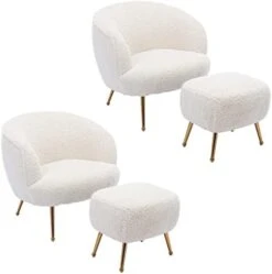 DUOMAY Modern Accent Chair With Ottoman, Sherpa Upholstered Barrel Chair With Footrest, Comfy Lounge Chair Single Sofa Armchair Club Chair For Living Room Bedroom Office, White -Songmics Furniture Shop 4184ceGcG5L. AC